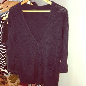 Dark Blue Knit Sweater with Pockets